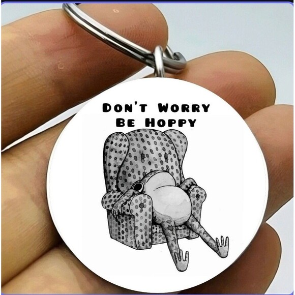 Frog Be Hoppy Funny Cute Hot Stainless Keychain Art Handmade - Picture 1 of 1